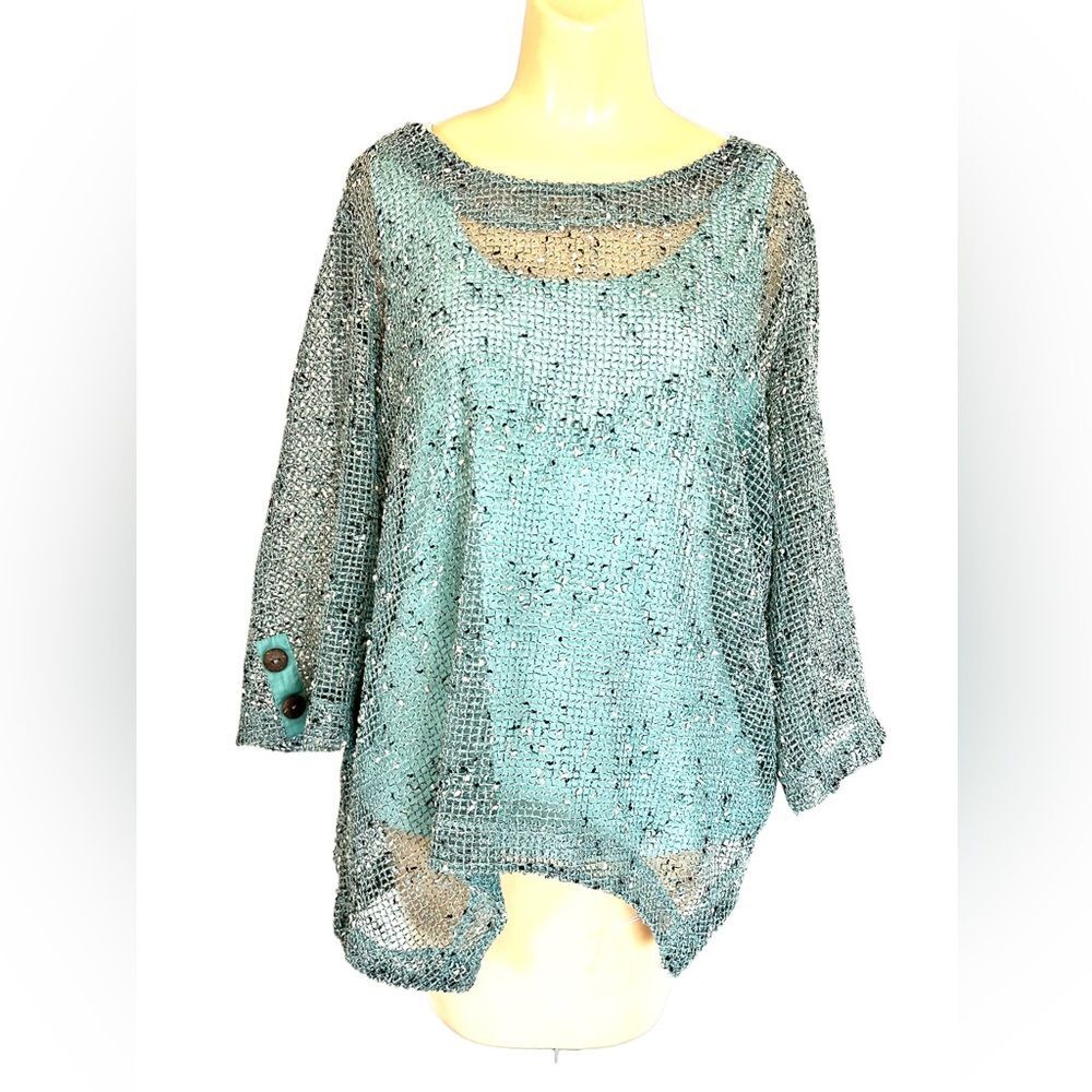 NWOT Blair Mint Geen/Blue Mesh BOHO Blouse Women L